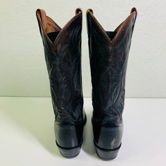 TONY LAMA‎ Boots Vintage 9.5 D Black Cowboy Calf Leather w/Lizard Wingtip CY3505 - Picture 5 of 9